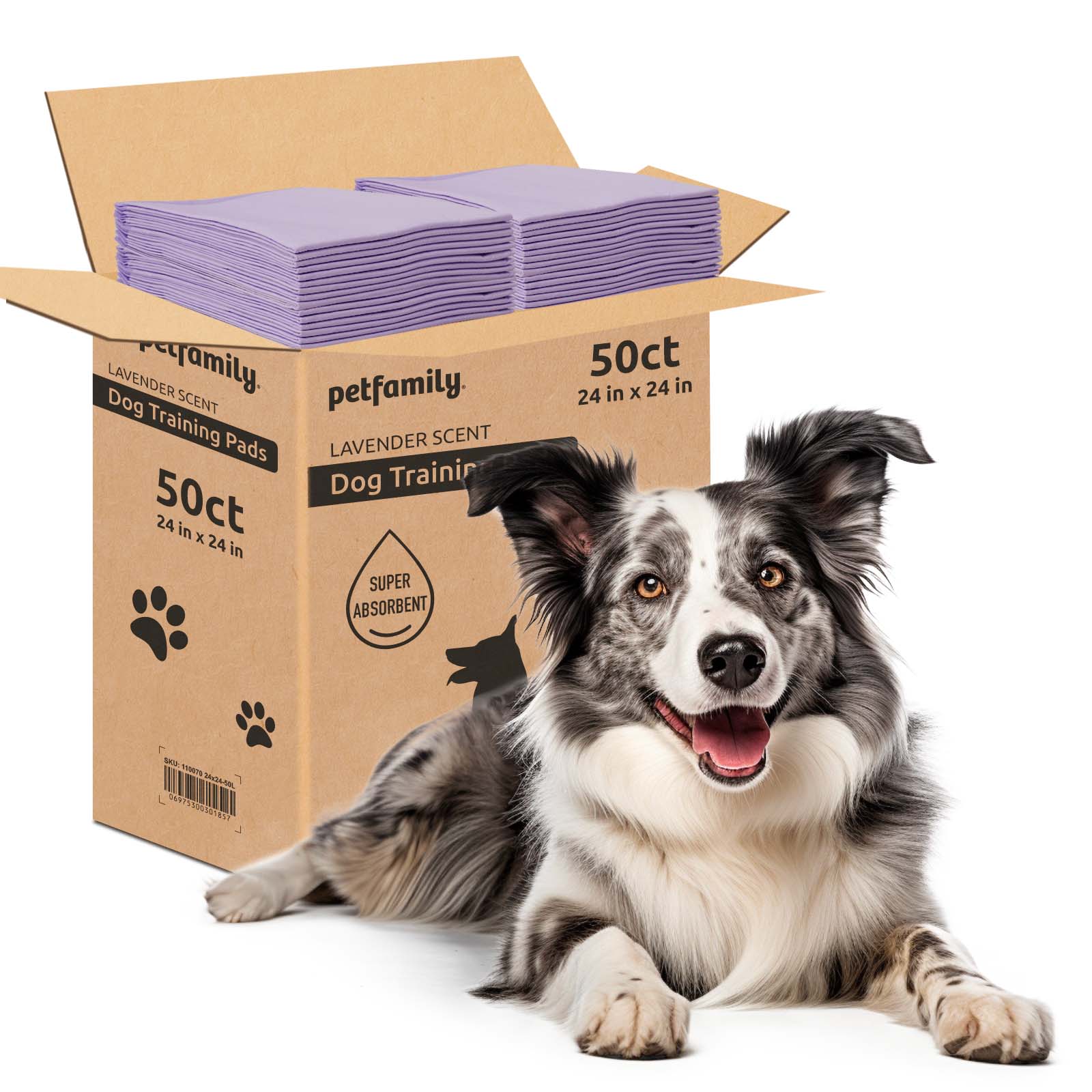 Dog Training Pads 24" x 24" 50 Pieces, Lavender Scent - Quick Drying and Ultra Absorbent