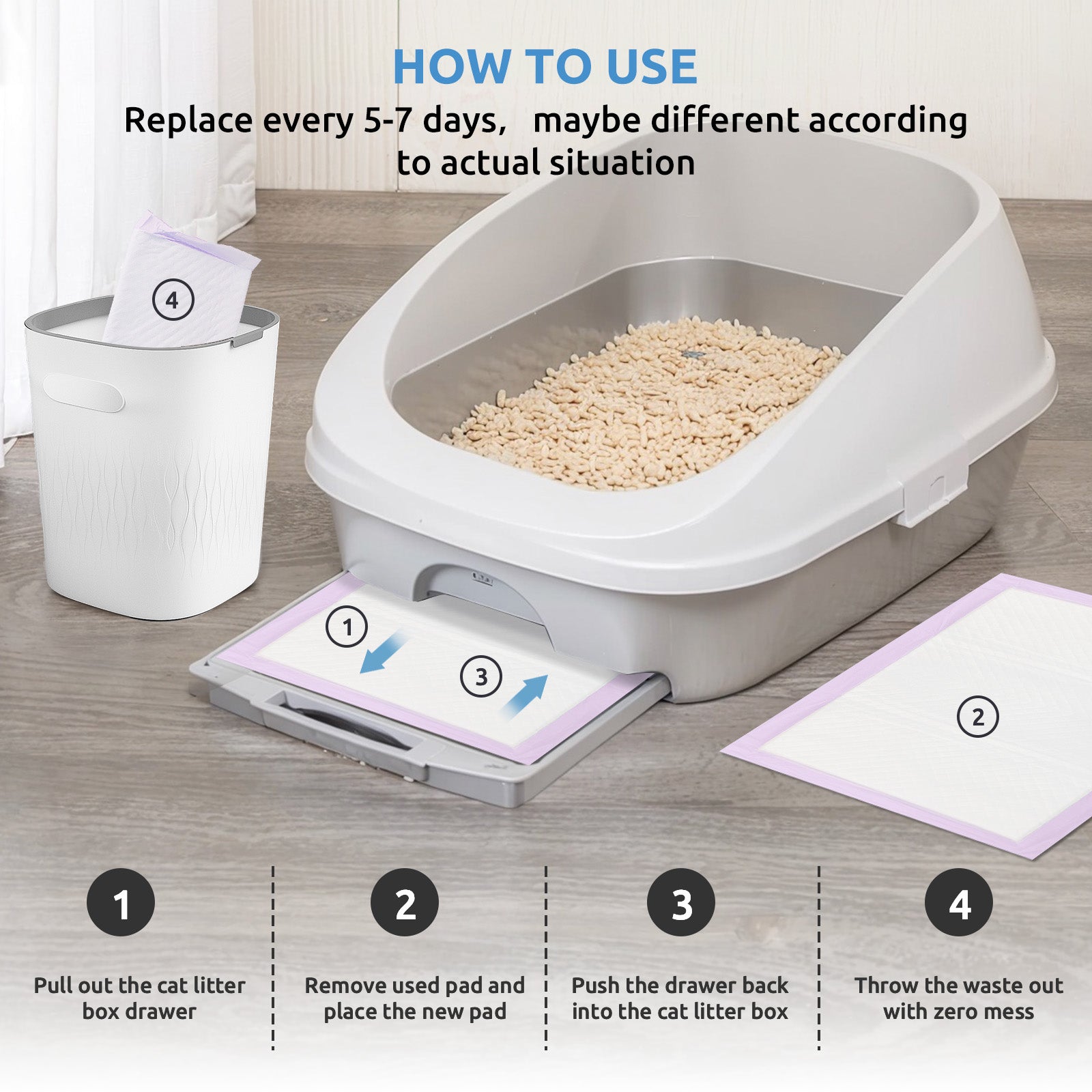 Cat Litter Box Pads 16.9” x 11.4” 40 Pieces, Quick Drying and Ultra Absorbent