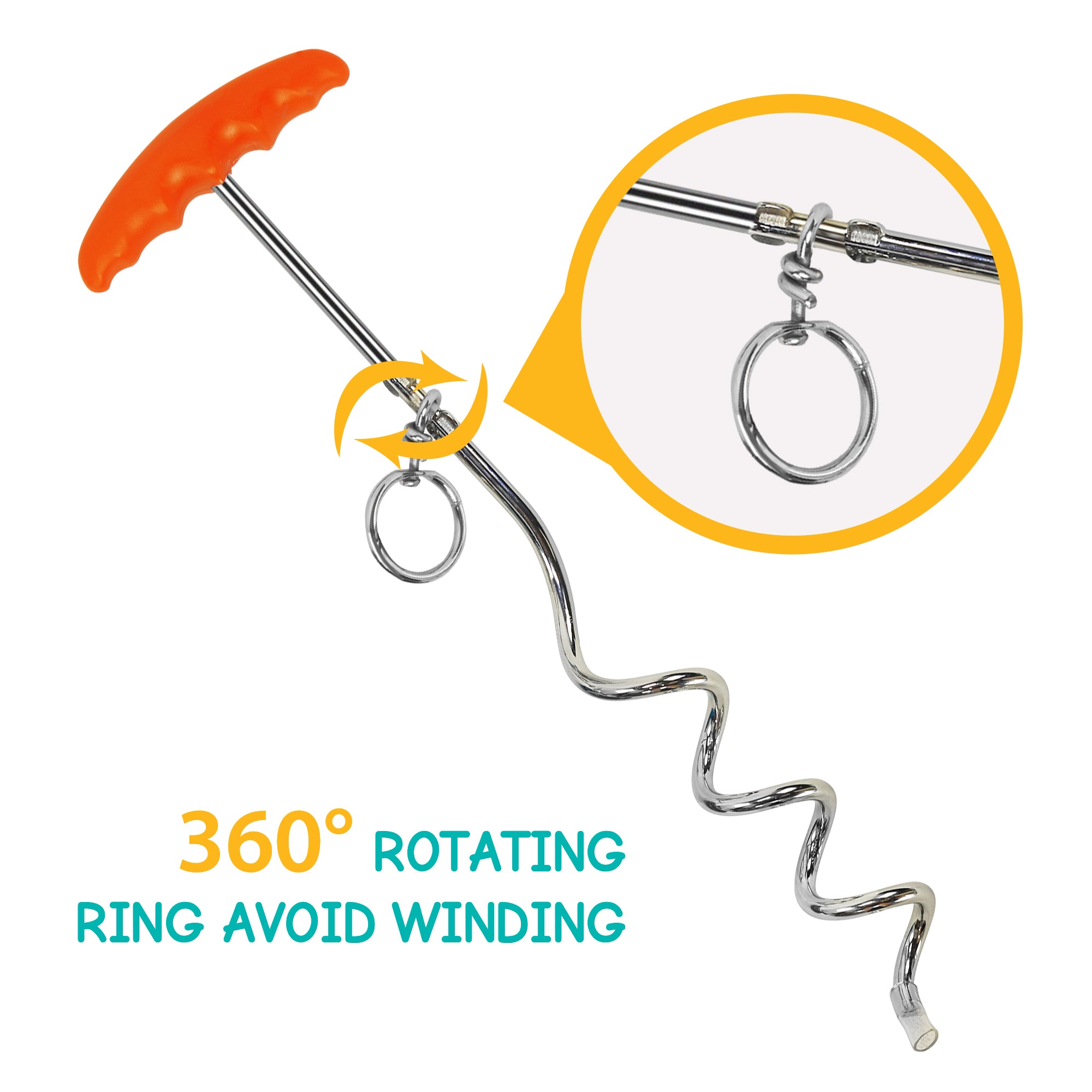 Reflective Vinyl-Covered Tie-Out Cable & Spiral Stake with Buffer Spring - Heavy Duty