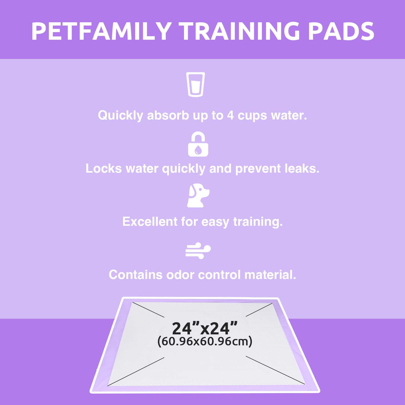 Dog Training Pads 24" x 24" 50 Pieces, Lavender Scent - Quick Drying and Ultra Absorbent