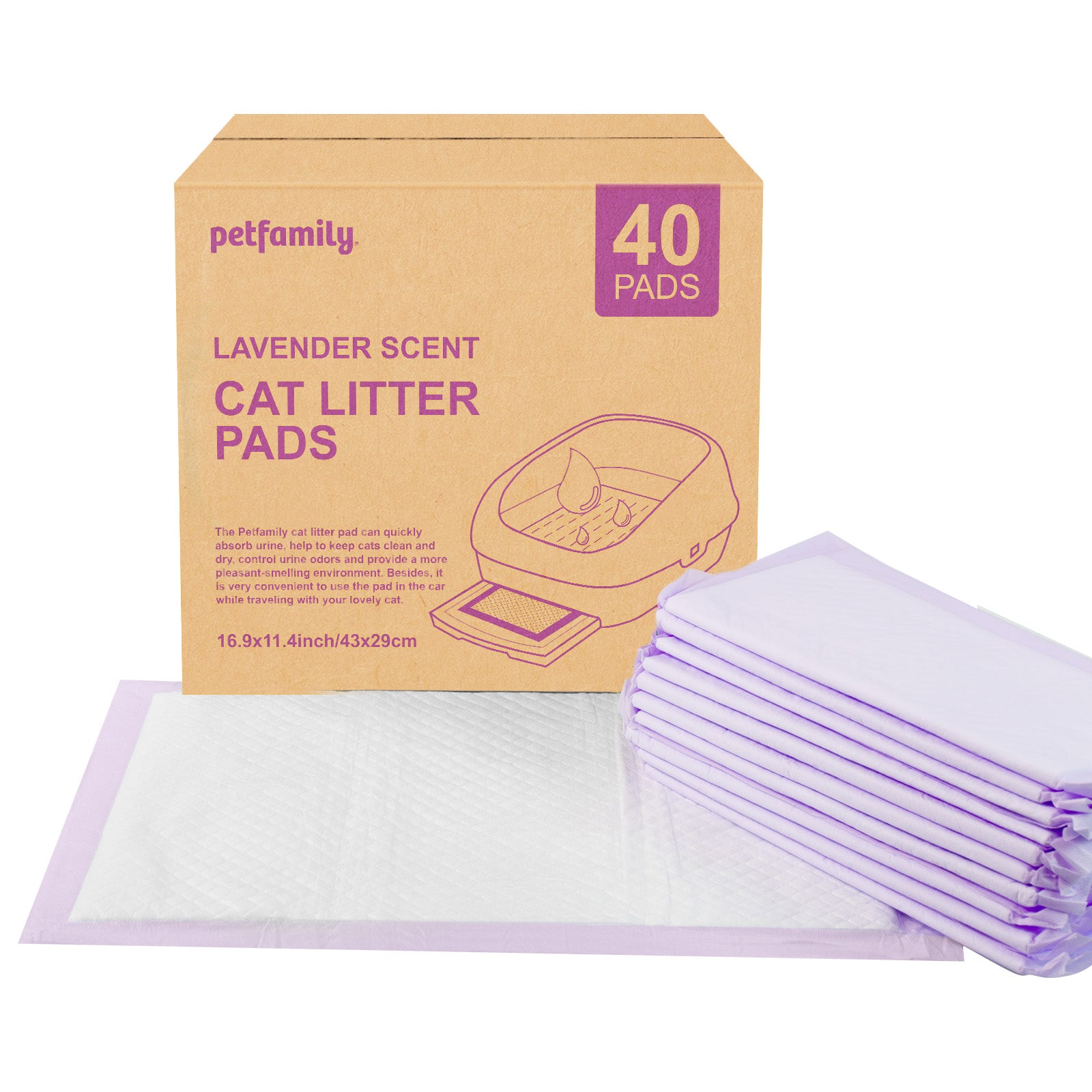 Cat Litter Box Pads 16.9” x 11.4” 40 Pieces, Quick Drying and Ultra Absorbent
