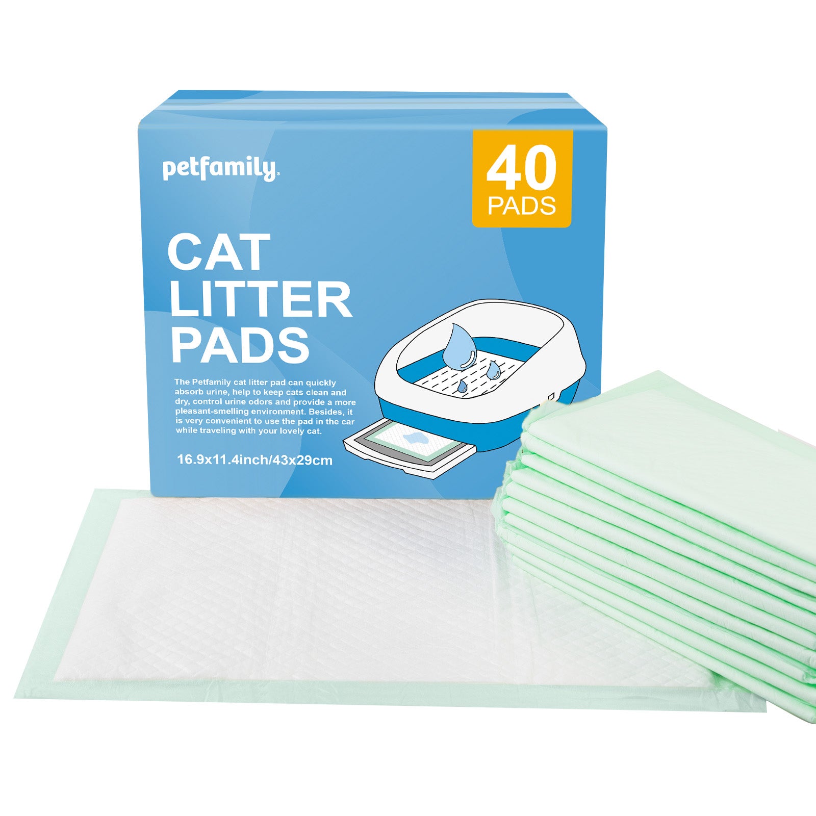Cat Litter Box Pads 16.9” x 11.4” 40 Pieces, Quick Drying and Ultra Absorbent