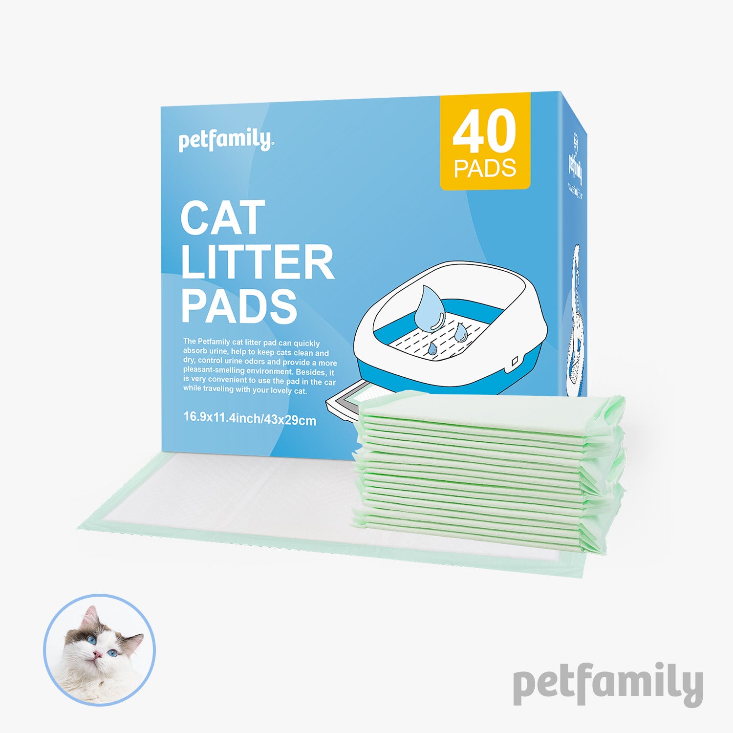 Cat Litter Box Pads 16.9” x 11.4” 40 Pieces - Quick Drying and Ultra Absorbent