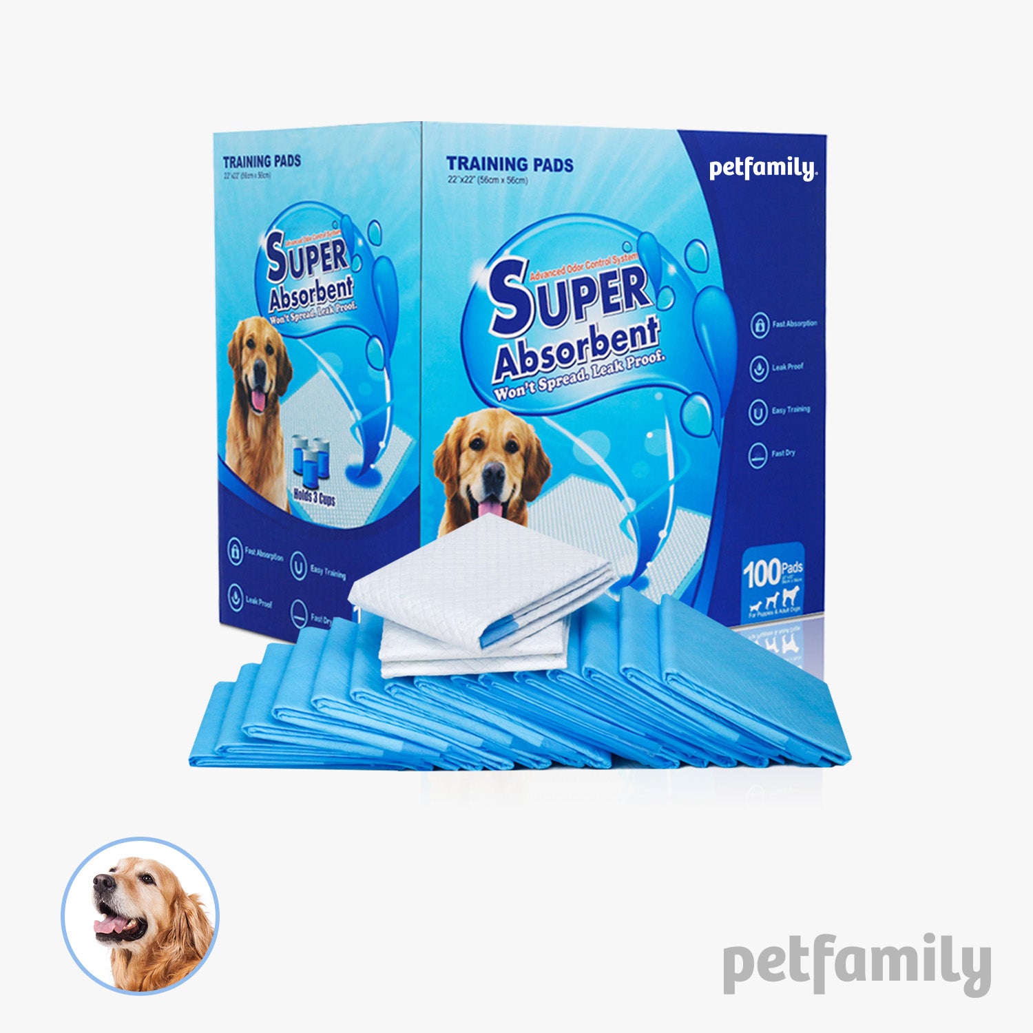 Dog Training Pads 22" x 22", 100 Pieces - Quick Drying and Ultra Absorbent