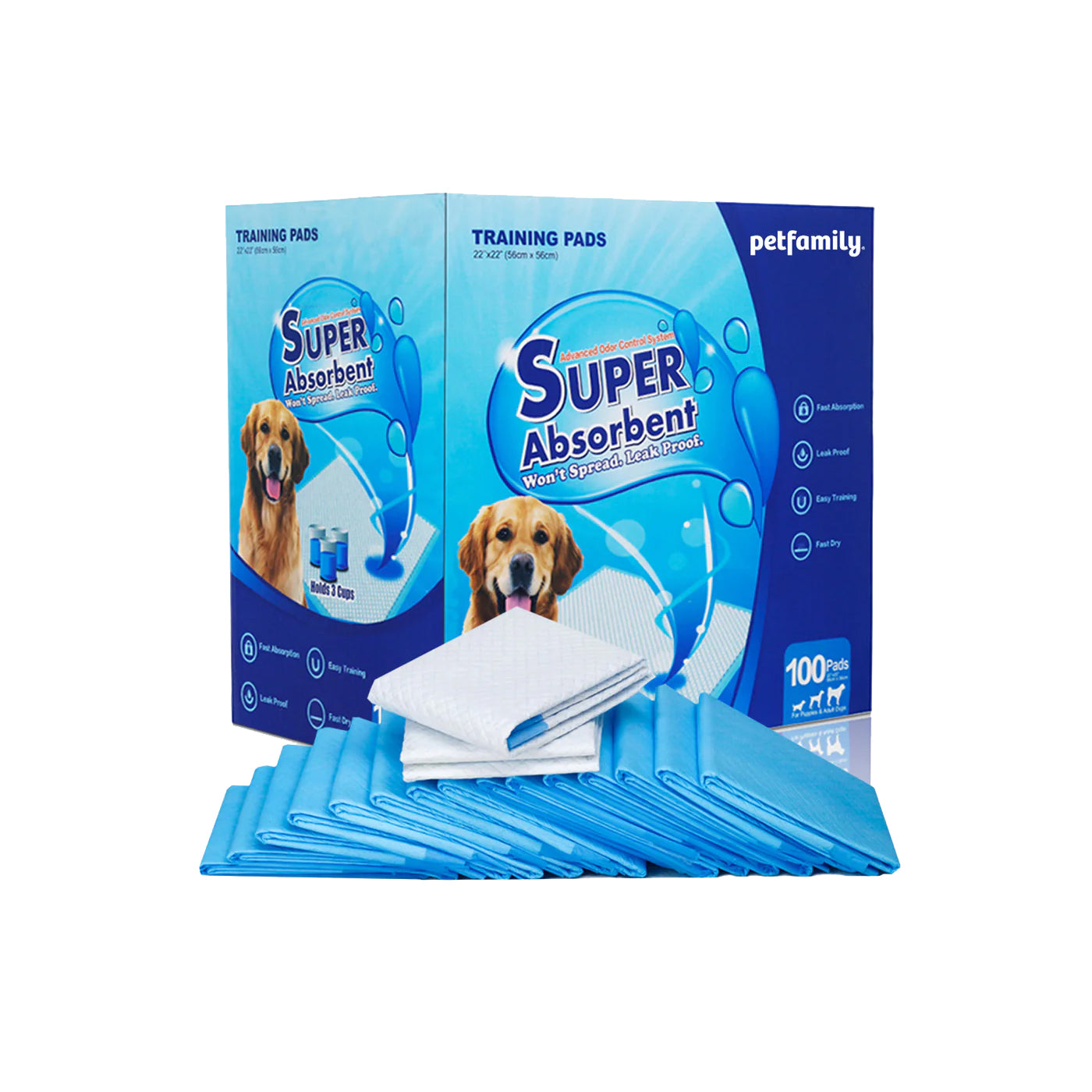 Dog Training Pads 22" x 22", 100 Pieces - Quick Drying and Ultra Absorbent