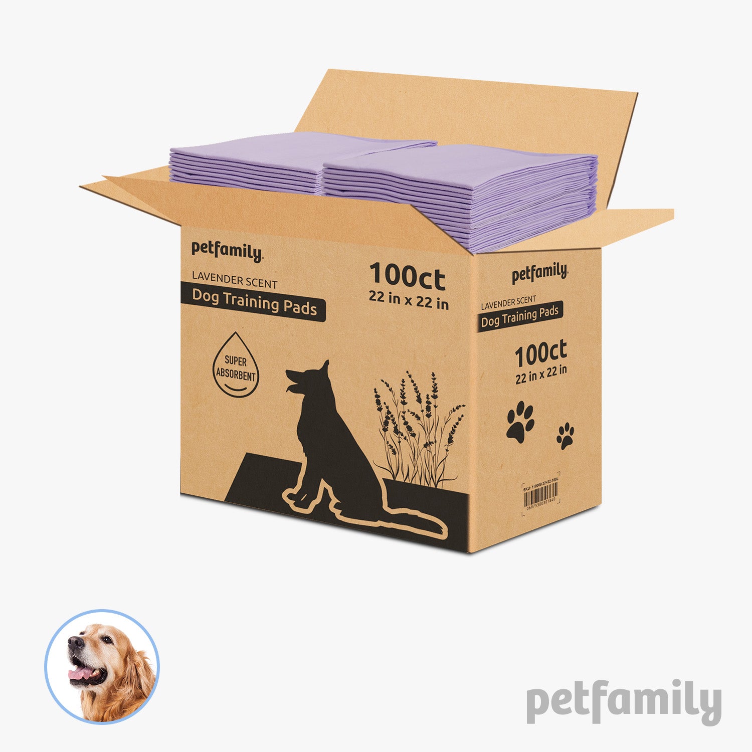 Dog Training Pads 22" x 22", Lavender Scent, 100 Pieces - Quick Drying and Ultra Absorbent