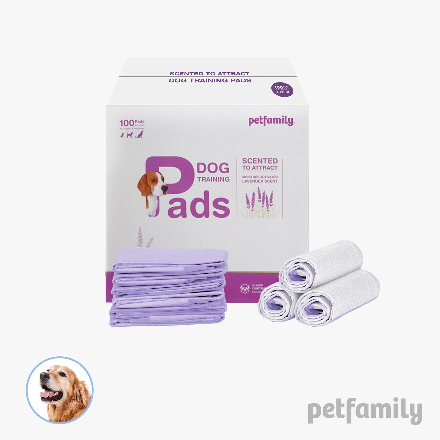 Dog Training Pads 23" x 24", Lavender Scent - 100 Pieces - Quick Drying and Ultra Absorbent