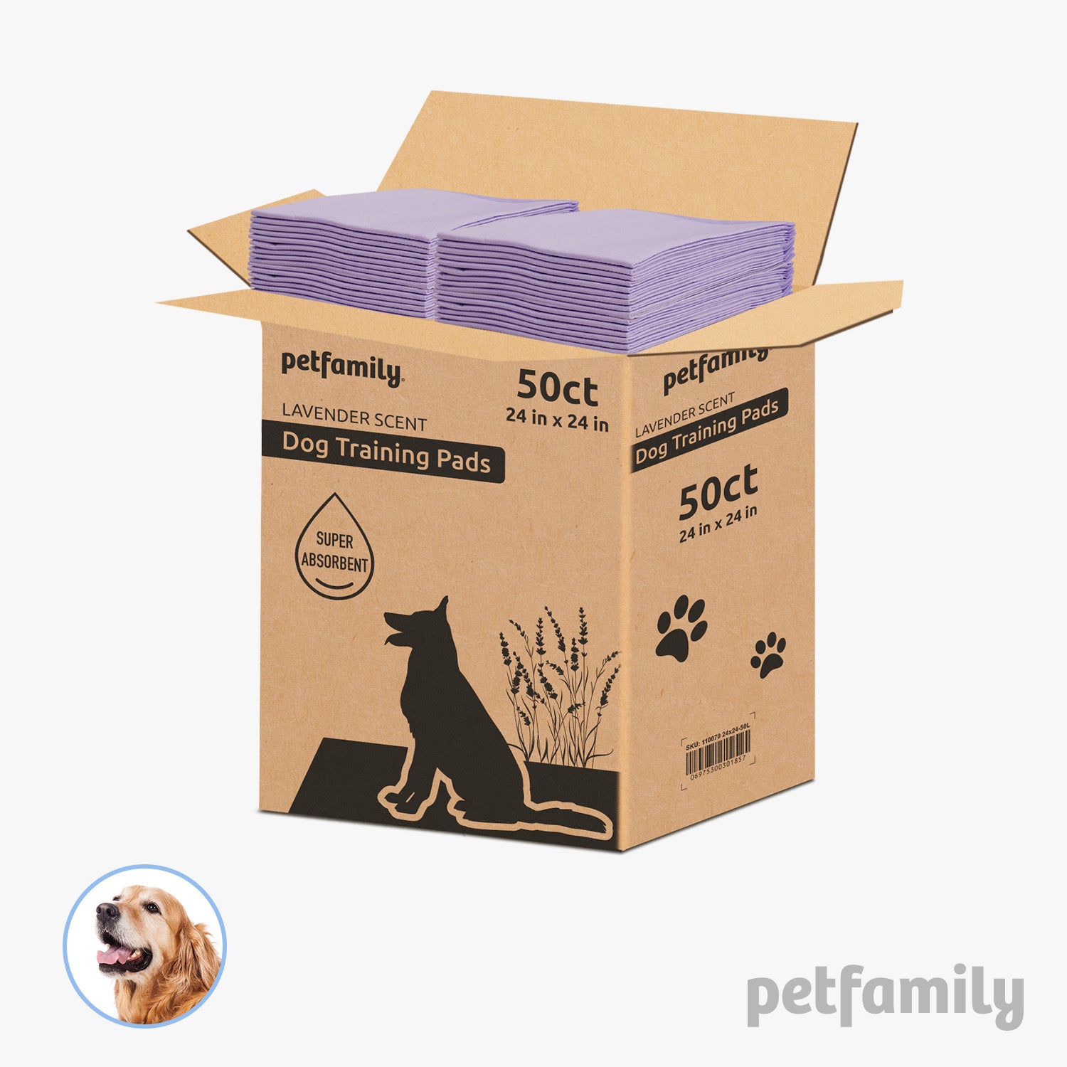 Dog Training Pads 24" x 24" 50 Pieces, Lavender Scent - Quick Drying and Ultra Absorbent