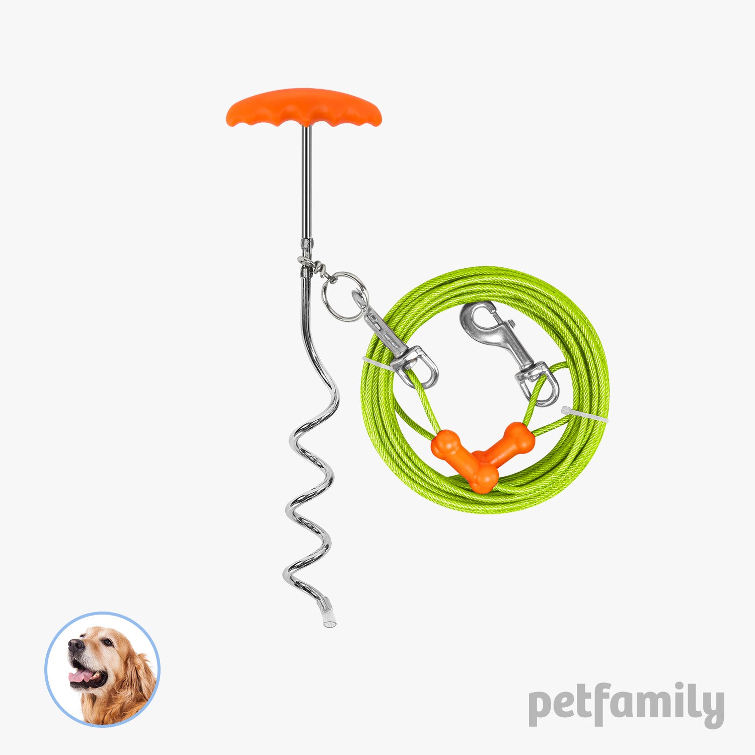 Reflective Vinyl-Covered Tie-Out Cable & Spiral Stake - Heavy Duty
