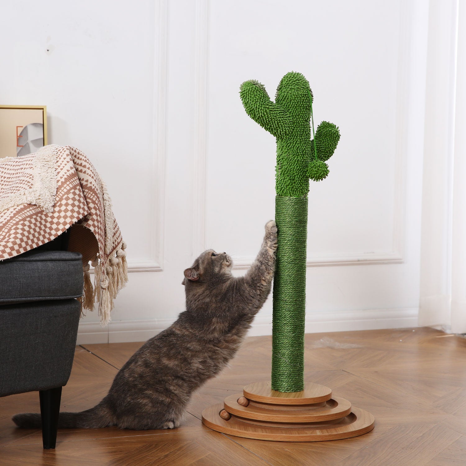 2-in-1 Cactus Cat Scraching Post with Ball Track Toy