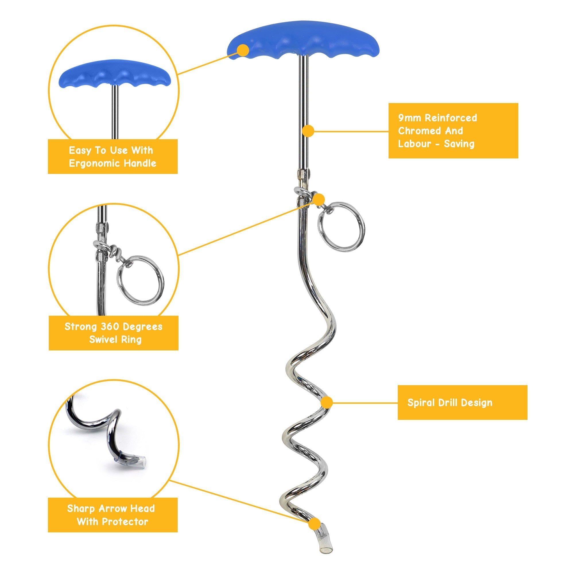 Reflective Vinyl-Covered Tie-Out Cable & Spiral Stake - Heavy Duty