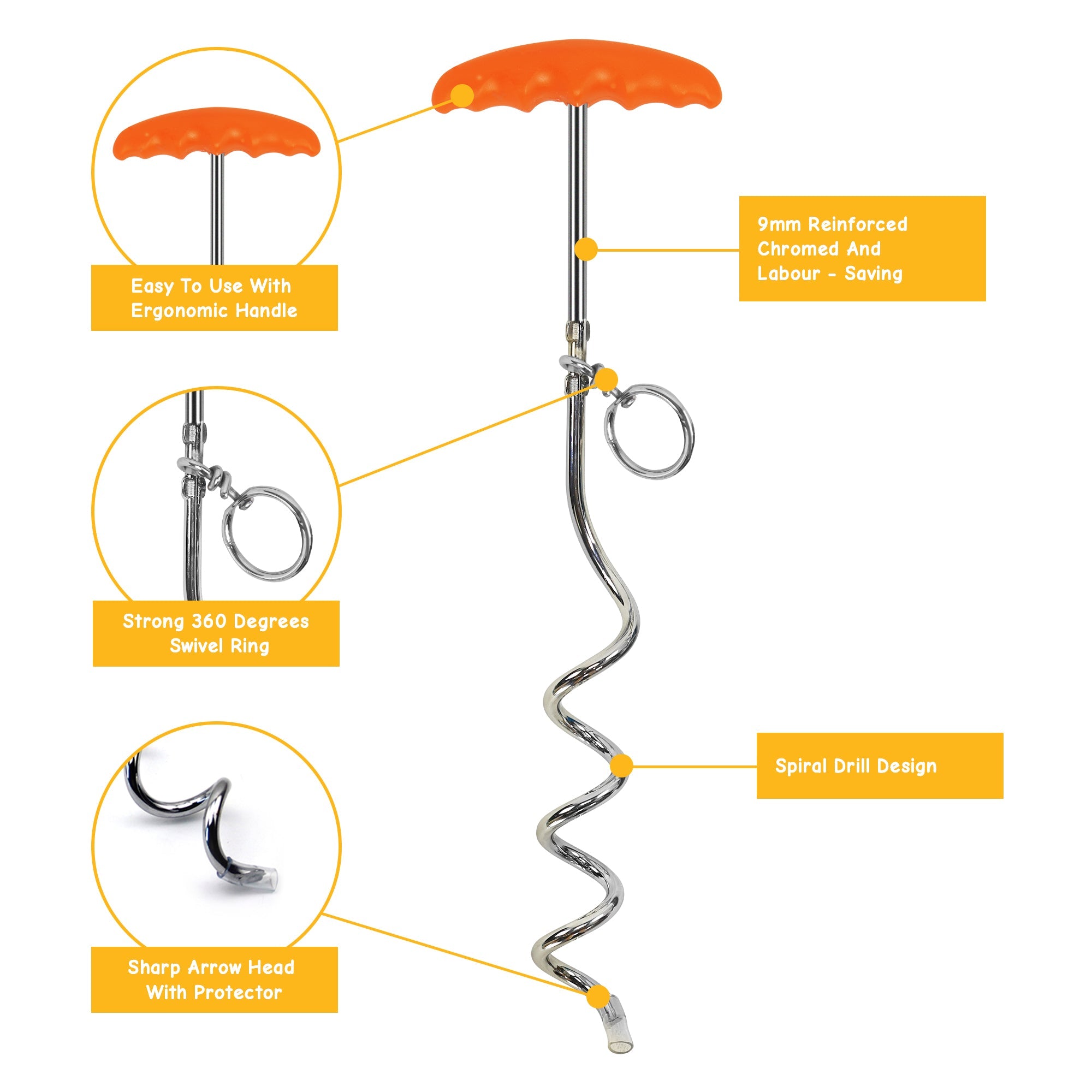Reflective Vinyl-Covered Tie-Out Cable & Spiral Stake - Heavy Duty