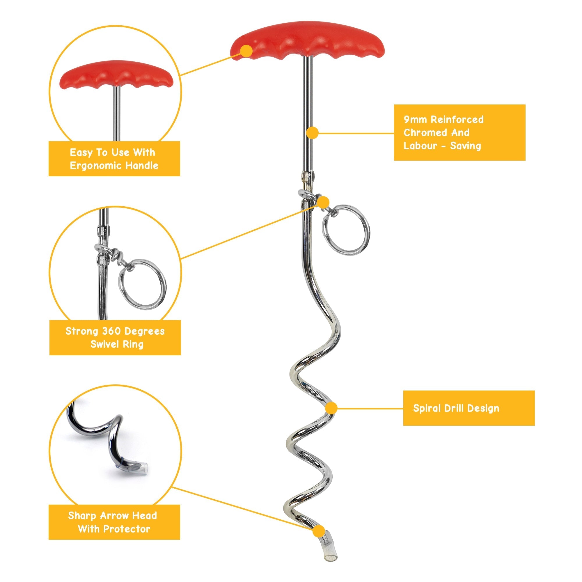 Reflective Vinyl-Covered Tie-Out Cable & Spiral Stake - Heavy Duty