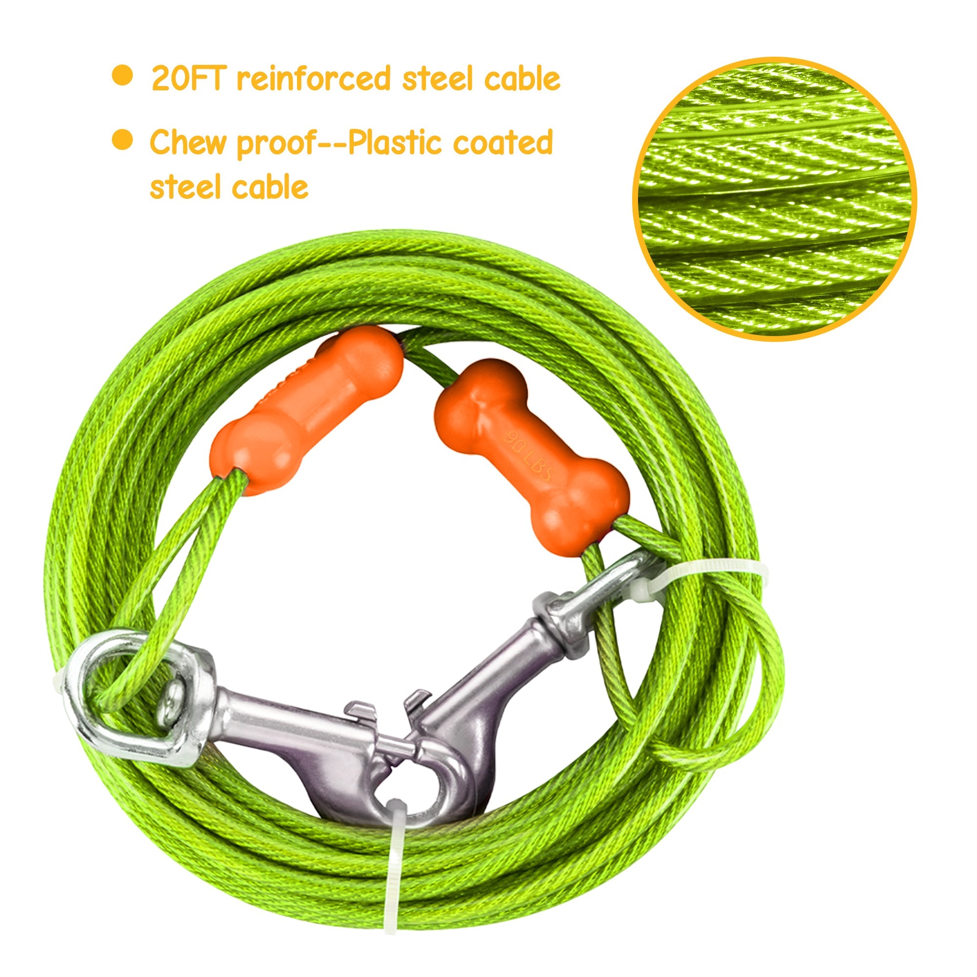 Reflective Vinyl-Covered Tie-Out Cable & Spiral Stake - Heavy Duty