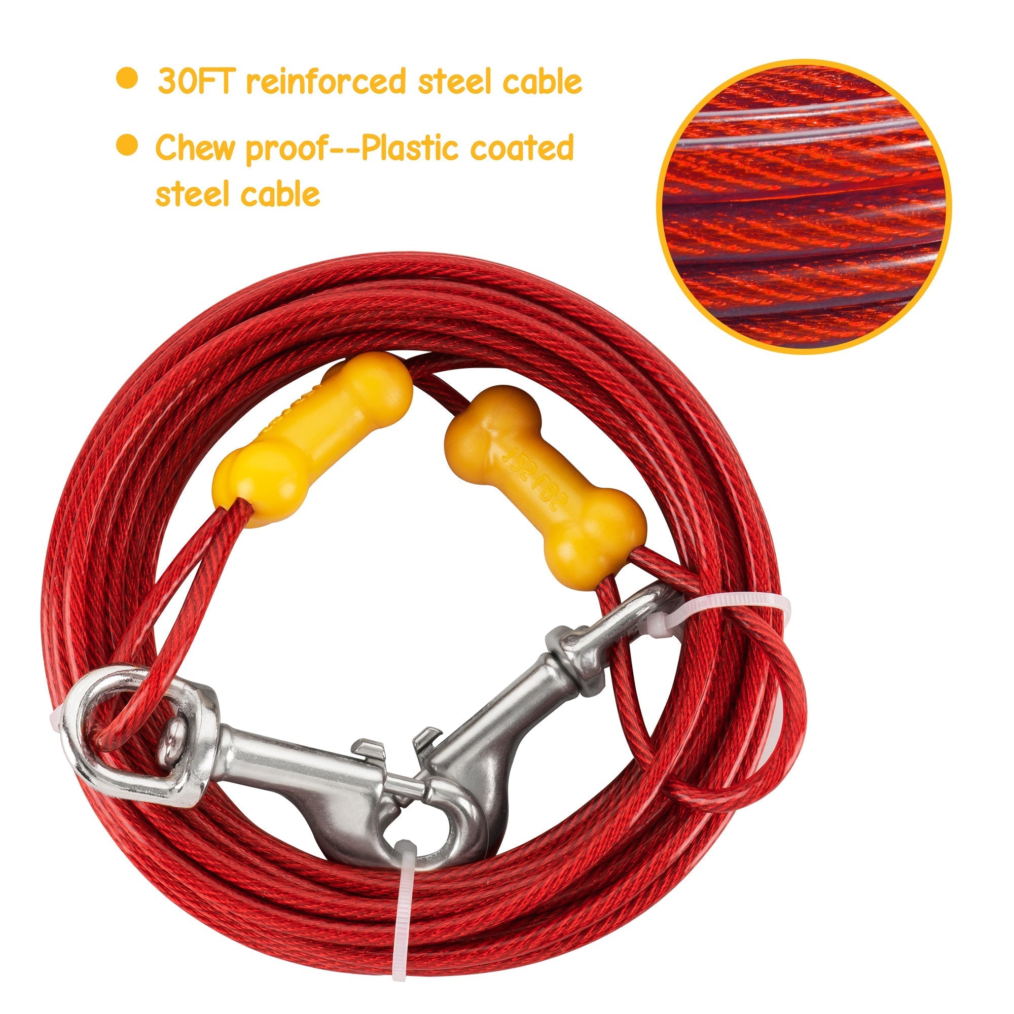 Reflective Vinyl-Covered Tie-Out Cable & Spiral Stake - Heavy Duty