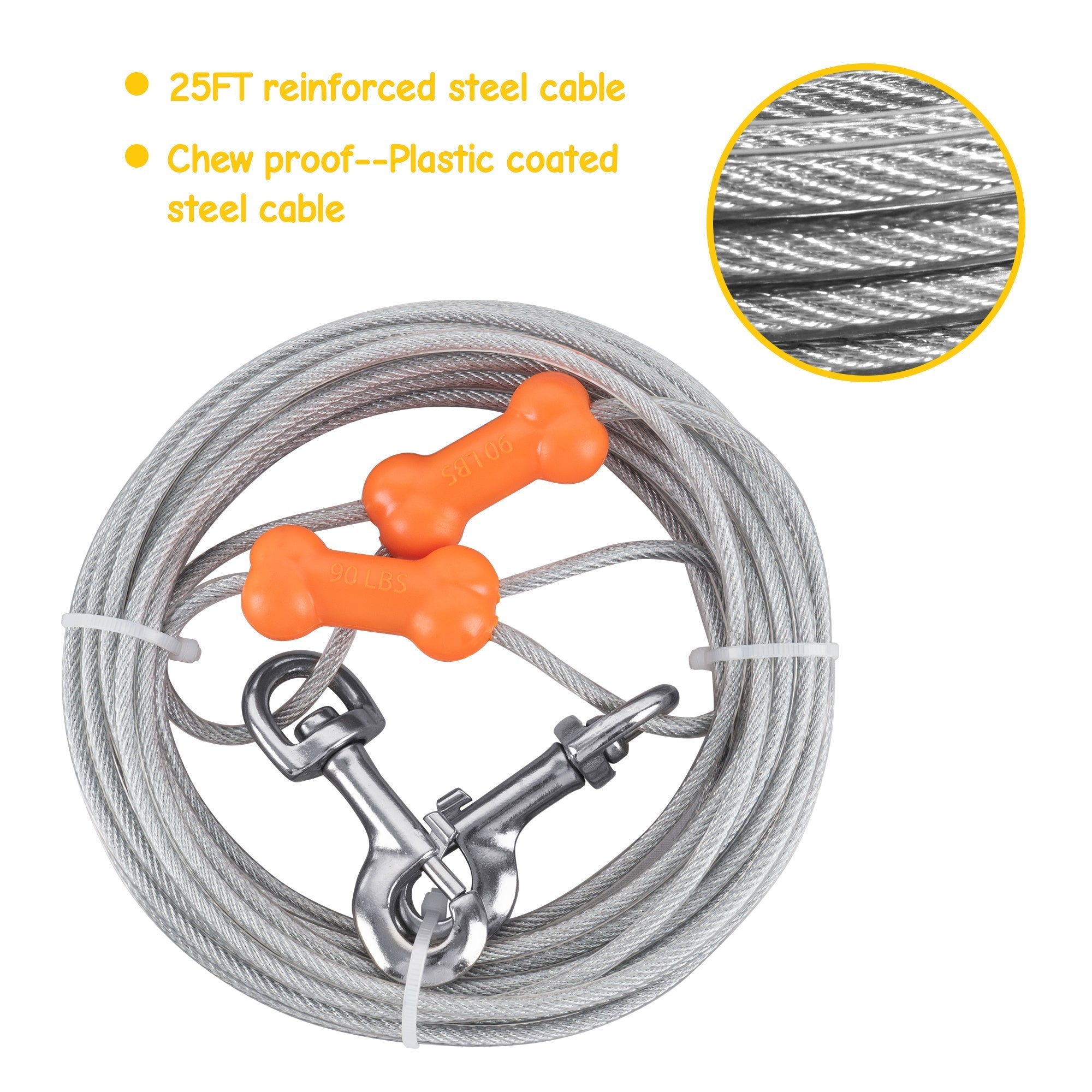 Reflective Vinyl-Covered Tie-Out Cable & Spiral Stake - Heavy Duty