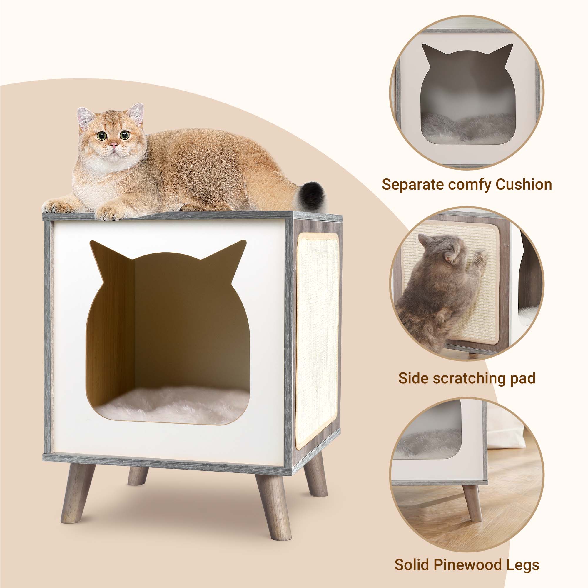 Modern Cat House with Nightstand Function