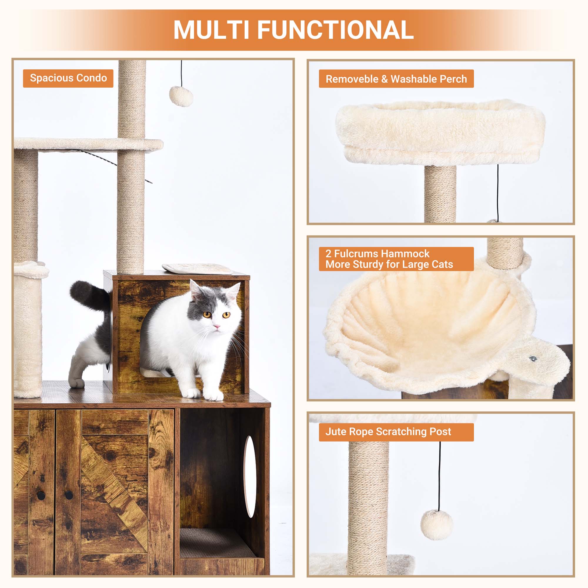 2-in-1  58 inch Cat Litter Box Enclosure with Cat Tree