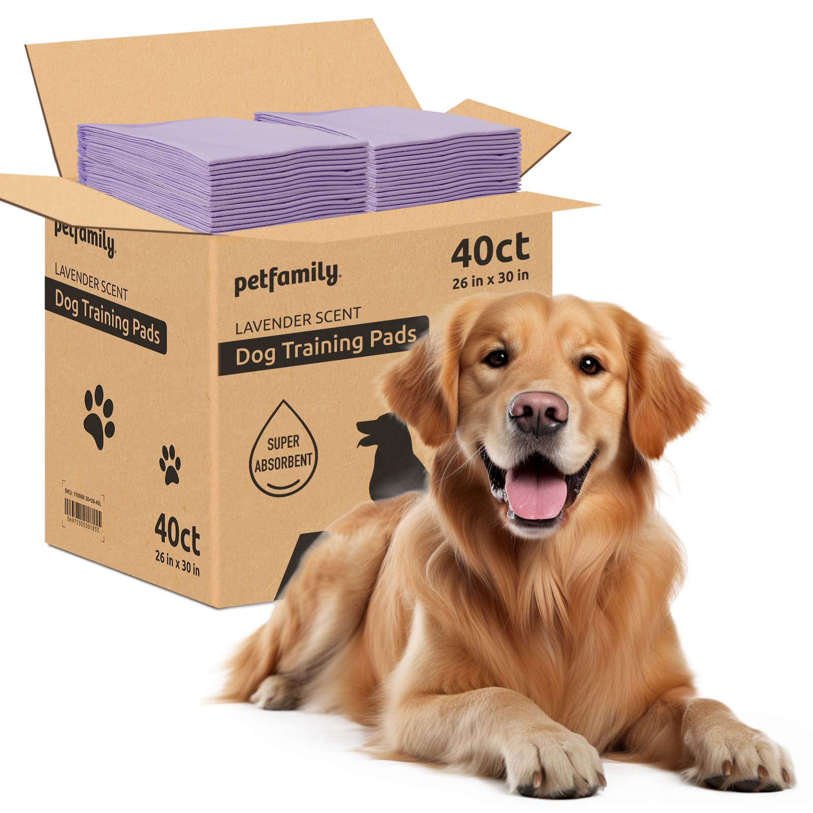 犬用トレーニングパッド 26インチ x 30インチ、40枚、XL、ラベンダーの香り - 超吸収性