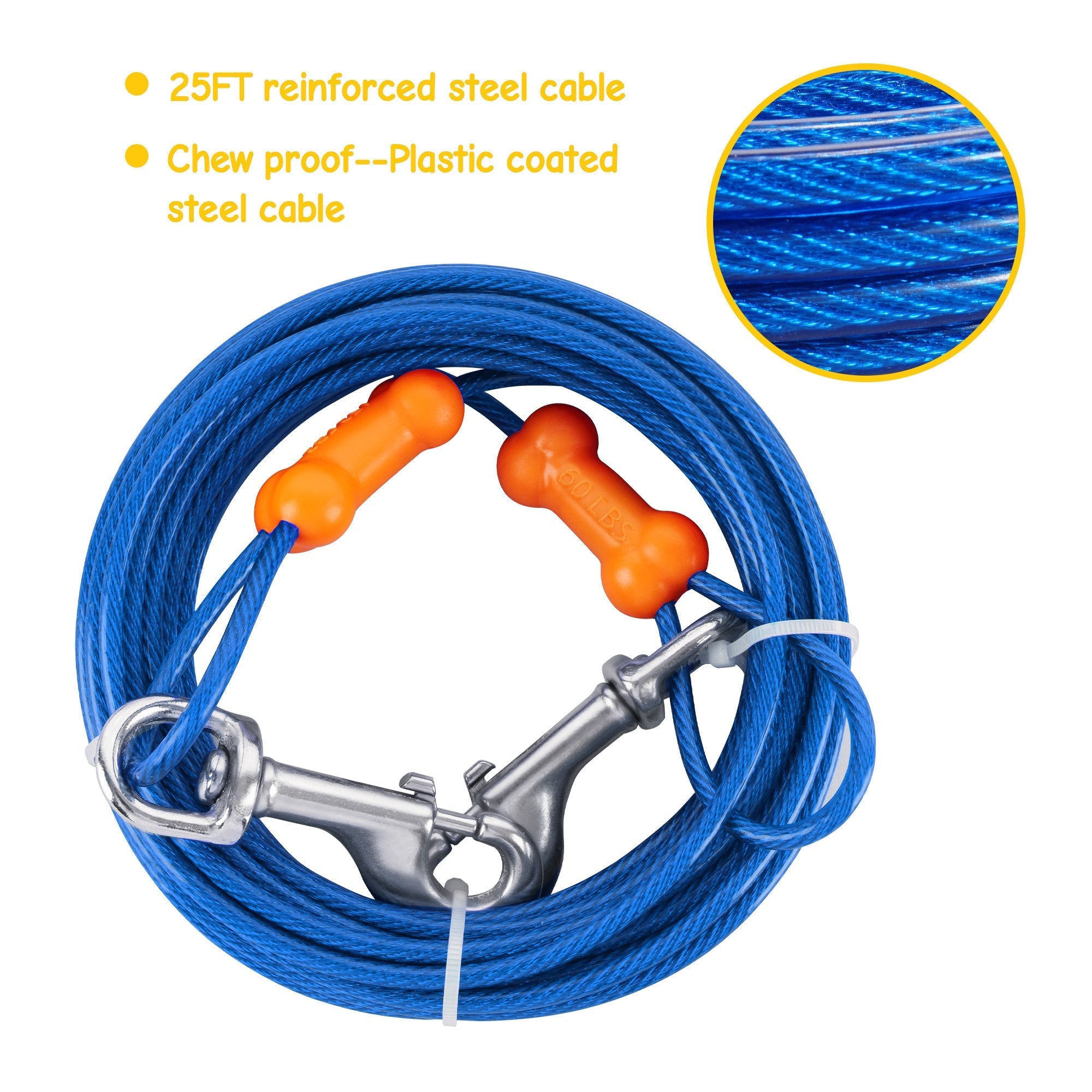 Reflective Vinyl-Covered Tie-Out Cable & Spiral Stake - Heavy Duty