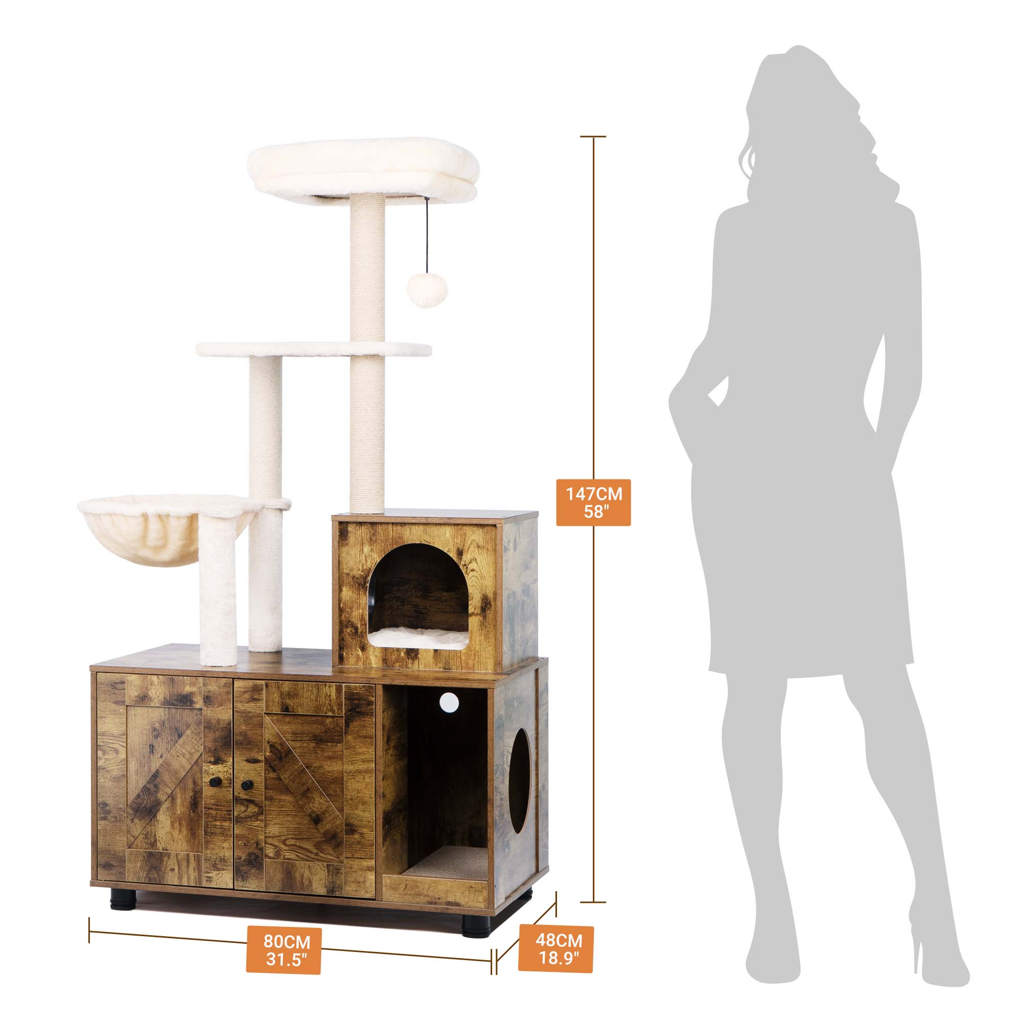 2 in 1 58 inch Cat Litter Box Enclosure with Cat Tree