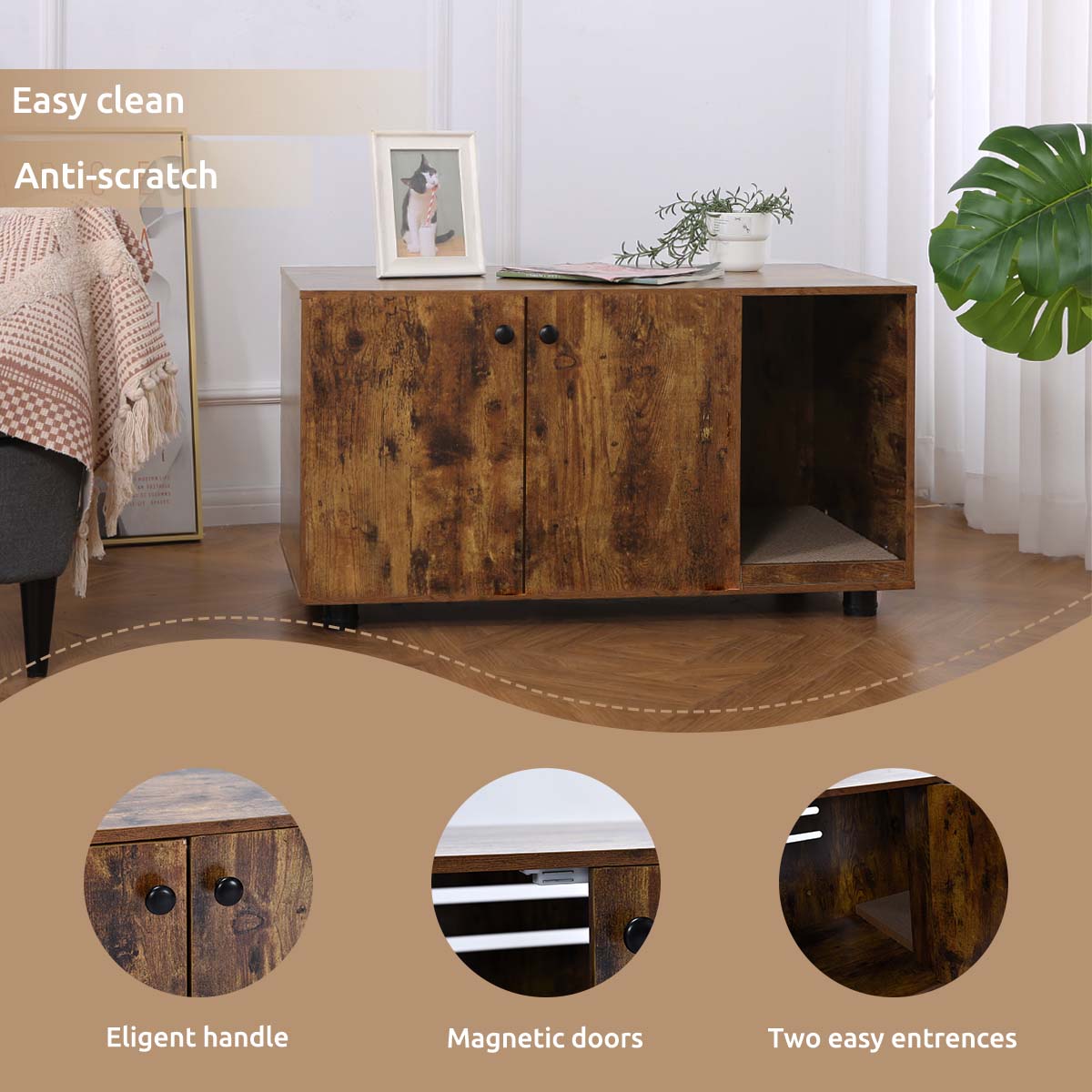 2-in-1 大型猫用トイレボックス エンクロージャー - ダブルドア トイレボックス家具
