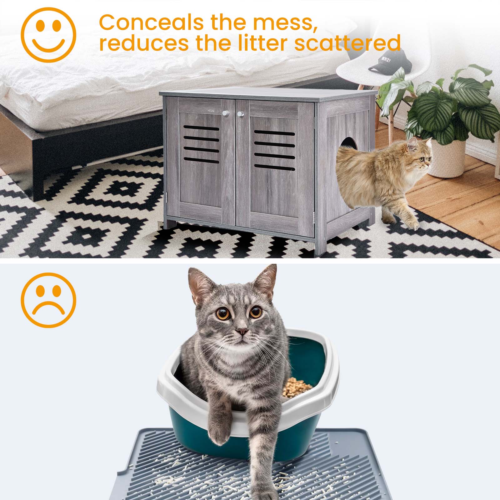 2-in-1 Cat Litter Box Enclosure Antique Grey - Double Door Litter Box Furniture